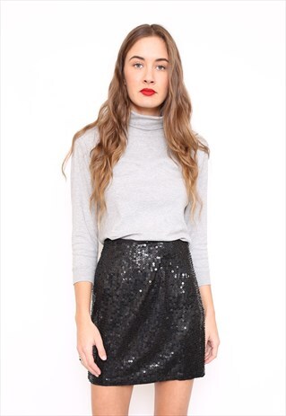 VINTAGE 90S BLACK SEQUIN MINI SKIRT