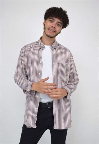 VINTAGE 90'S LACOSTE BROWN/PURPLE STRIPED SHIRT