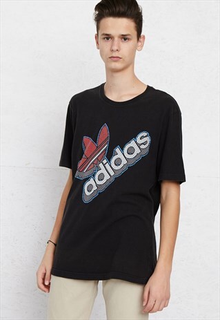 90S VINTAGE BLACK ADIDAS LOGO CREW NECK T-SHIRT