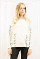 Knitted Jumper with Black Faux Leather Lace up Design 