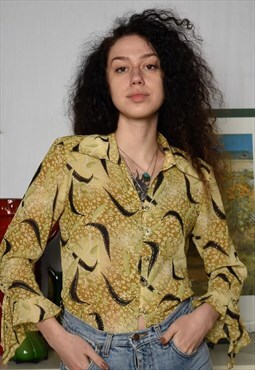 Vintage 90s Abstract print jazzy blouse top shirt