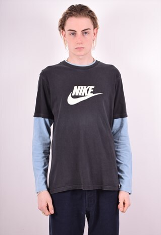 NIKE MENS VINTAGE TOP LONG SLEEVE LARGE BLACK 90S