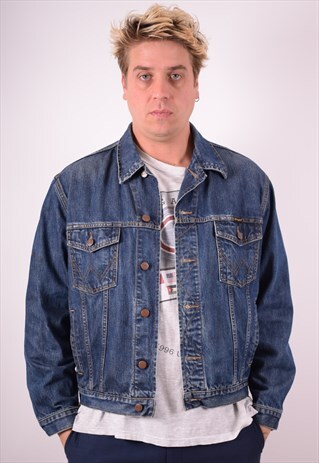 WRANGLER MENS VINTAGE DENIM JACKET LARGE BLUE 90S