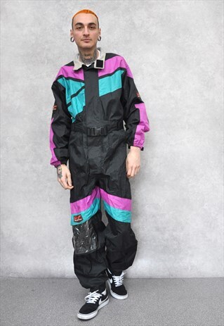 90S BLACK PURPLE AND GREEN WINTER SKI MOTORCYCLE SUIT