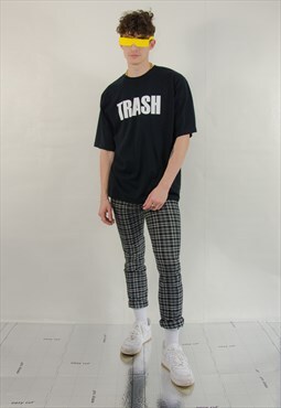 Trash 90s Inspired Box Fit Graphic Slogan Tshirt in Black