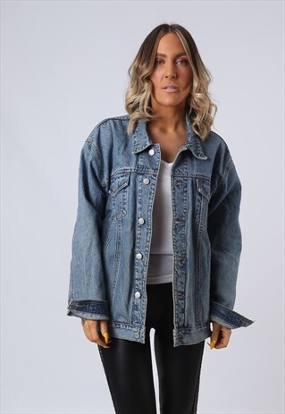 DENIM JACKET OVERSIZED FITTED VINTAGE UK 16 - 18 (O1G)