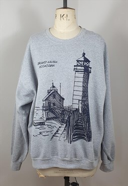 Vintage Grand Haven, Michigan Graphic Grey Sweatshirt XL