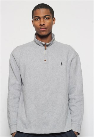 VINTAGE POLO RALPH LAUREN 1/4 ZIP SWEATSHIRT GREY