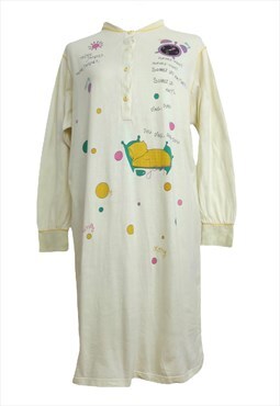 Vintage Nightgown Dress 80s Mod Funky Abstract Long Sleeve
