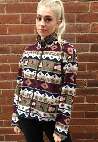 VINTAGE FLORAL FLEECE AZTEC NAVAJO WINTER JUMPER JACKET