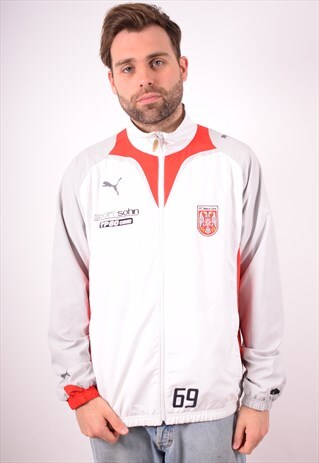 PUMA MENS VINTAGE TRACKSUIT TOP JACKET LARGE WHITE 90S
