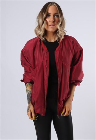 SILK BOMBER JACKET PLAIN OVERSIZED VINTAGE UK 16 - 18 (FBAZ)