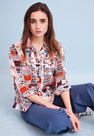 LOVELY VINTAGE 70'S RETRO MOD PATTERN SHIRT TOP