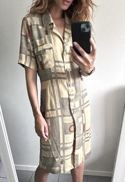 80s Novelty Geometric Midi Dress - L