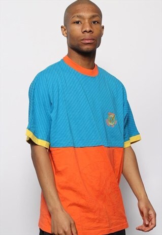 VINTAGE LOTTO LOGO T-SHIRT PATTERN BLUE ORANGE