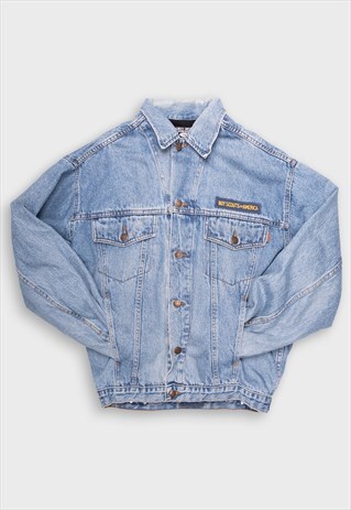 BLUE DENIM REWORK JACKET WITH STRIPED PANEL
