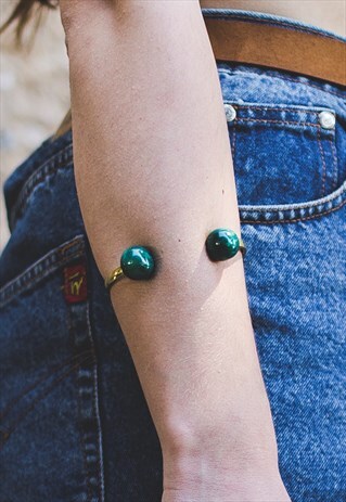 RESIN BRASS ADJUSTABLE CUFF BRACELET BANGLE IN GREEN