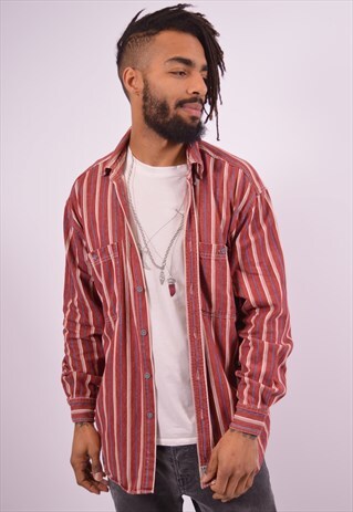 VINTAGE LEVI'S DENIM SHIRT STRIPES MAROON