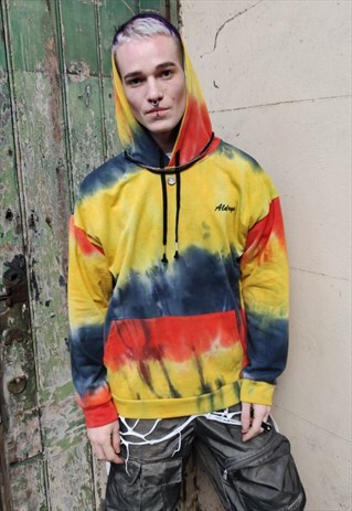 DROP SHOULDER GRADIENT HOODIE TIE DYE PULLOVER IN YELLOW