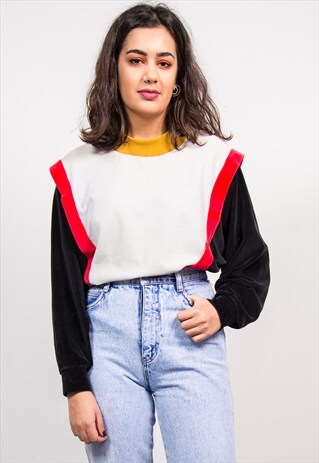 VINTAGE 90'S COLOURBLOCK VELOUR VELVET SWEATER