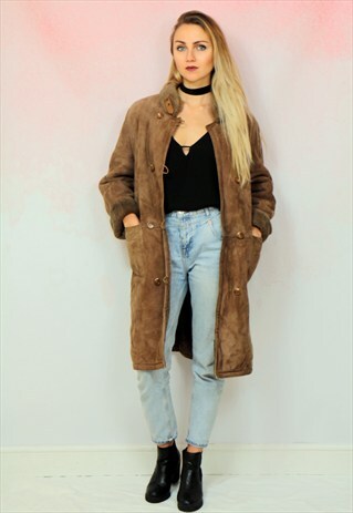 1970S VINTAGE BROWN SUEDE SHEEPSKIN SHEARLING COAT