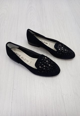 00's Anne Klein Iflex Flats Black Embellished 