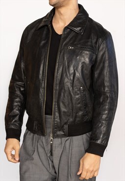 Vintage Redskins Leather Jacket Bomber in Black XL