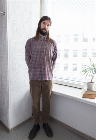 VINTAGE 80'S GREY CHECKED CORDUROY SHIRT