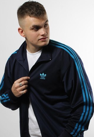 VINTAGE ADIDAS ORIGINALS NAVY TRACK JACKET WITH 3 STRIPE