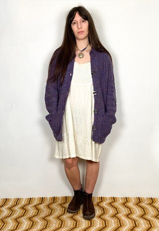 VINTAGE 90'S PURPLE MARL LONG SLEEVE COSY CARDIGAN