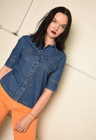 VINTAGE 90S FESTIVAL SHIRT TOP IN BLUE DENIM