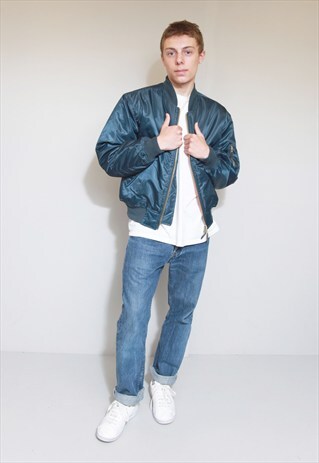 VINTAGE STYLE BLUE RETRO BOMBER JACKET