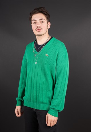 GREEN KNIT V-NECK LACOSTE JUMPER