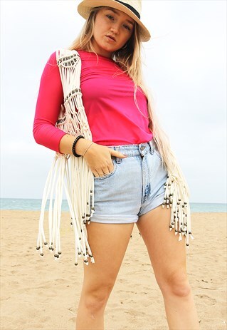 CREAM BEADED CROCHET FESTIVAL BOHO HIPPIE TOP