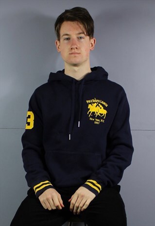 VINTAGE POLO RALPH LAUREN HOODIE IN NAVY BLUE WITH EMBROIDER