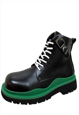 Green platform ankle boots chunky sole grunge shoes black