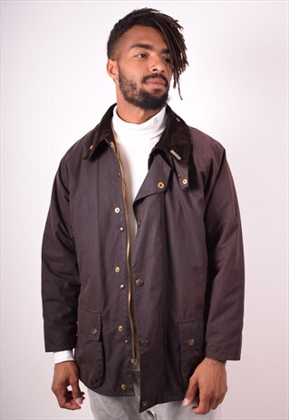 MENS VINTAGE WAXED COTTON JACKET SMALL BROWN 90S