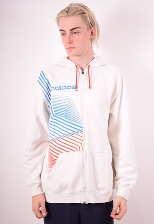 ADIDAS MENS VINTAGE HOODIE JACKET LARGE WHITE 90S