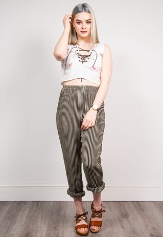 VINTAGE STRIPED PATTERN LOOSE FIT SUMMER TROUSERS