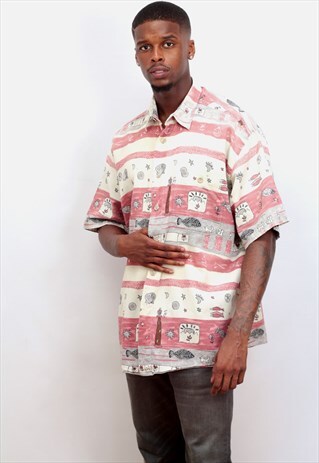 VINTAGE OVERSIZED COASTAL THEMED PRINT SHIRT