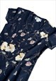 90S VINTAGE DRESS BUTTON UP FLORAL PATTERNED BLUE