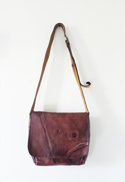 Vintage Brown Red Leather Crossbody Bag