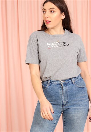 VINTAGE 80S GREY PUMA T-SHIRT WITH GRAPHIC PRINT