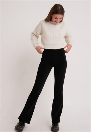 FINE CORDUROY FLARED TROUSERS - BLACK