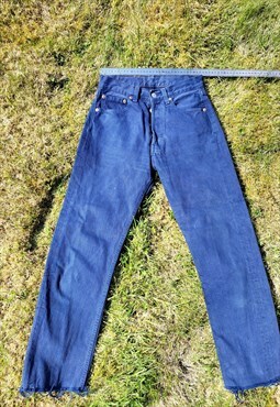Vintage Navy Blue 501 Raw Hem Levi Button Fly Jeans