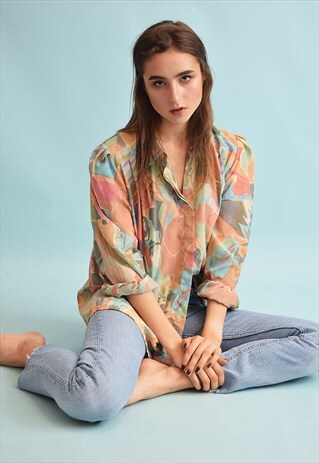 80'S RETRO ABSTRACT PRINT FESTIVAL OVERSIZED SHIRT TOP