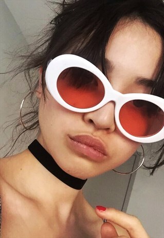 WHITE RED OVAL MUSTANG ALIEN SUNGLASSES