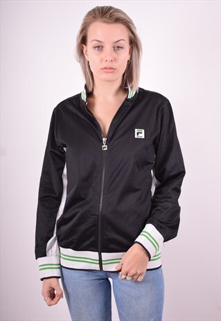 FILA WOMENS VINTAGE TRACKSUIT TOP JACKET XL BLACK 90'S