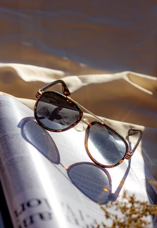 TORTOISE SHELL ROUNDED DROP AVIATOR SUNGLASSES