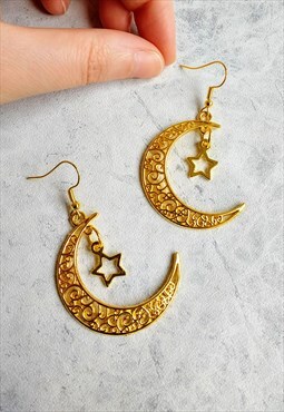 Celestial Moon Statement Earrings Gold